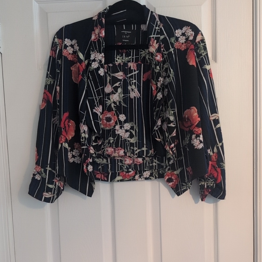 Iris Floral Striped Blazer - Black and Red